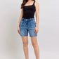 Judy Blue Full Size Mid Rise Bermudas Denim Shorts W/ Back Flap Pockets Plus Size Denim Shorts