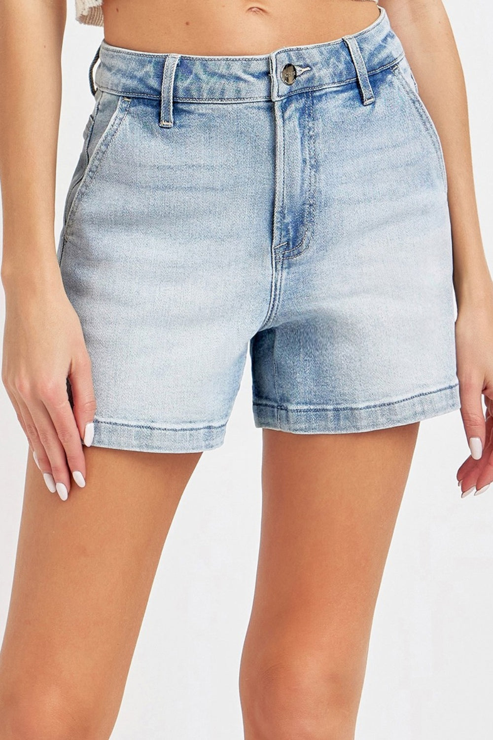 Risen Full Size High Rise Denim Shorts Light Denim Shorts