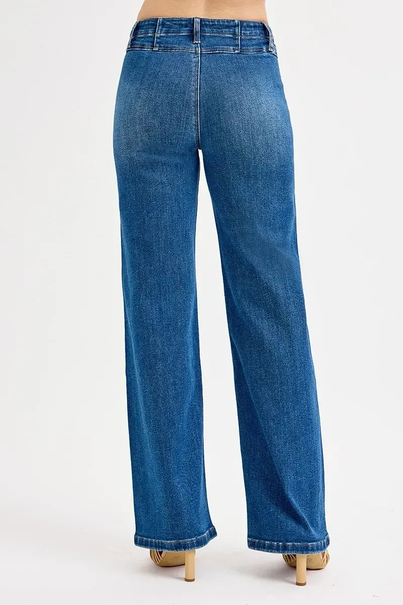 RISEN Seam Detail Wide Leg Jeans - DAVERRI FASHIONS