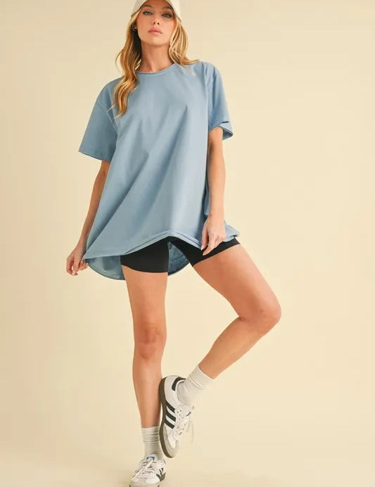 BLUE Aemi+Co Round Neck Short Sleeve Oversized T-Shirt | Daverri Fashions