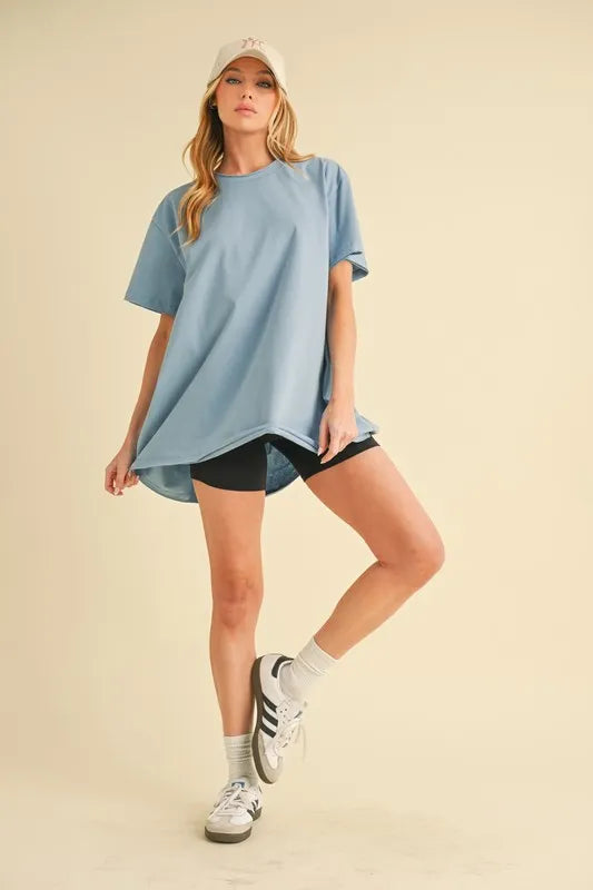 Aemi+Co Round Neck Short Sleeve Oversized T-Shirt BLUE