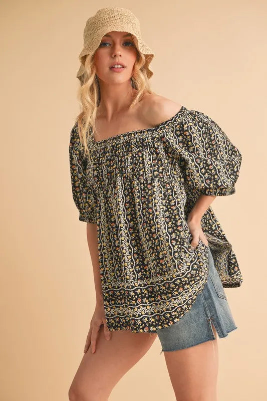 Aemi+Co Floral Short Sleeve Babydoll Top