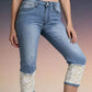 Daverri plus size lace trimmed light-wash capri jeans back view