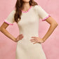 SO ME cream ribbed knit mini dress with pink ruffled trim
