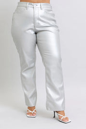 Judy Blue Full Size High Waist Silver Faux Leather Pants Plus Size | Pants Daverri Fashions