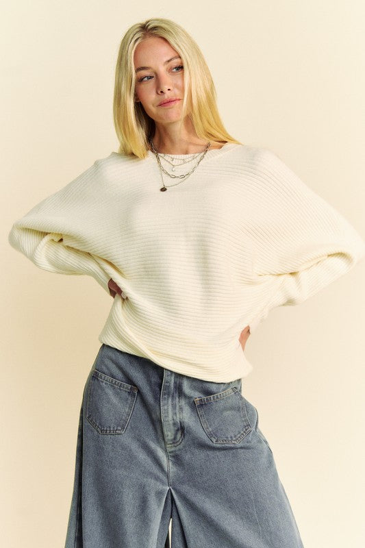 Davi & Dani Round Neck Batwing Sleeve Sweater Cream