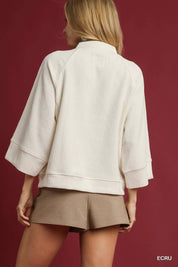 Umgee Textured Knit V-Neck Top Ecru | Knit Tops Daverri Fashions