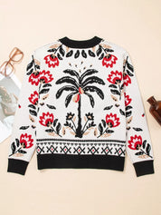 Daverri Fashions Floral Button Down Cardigan with Geometric Border - DAVERRI FASHIONS