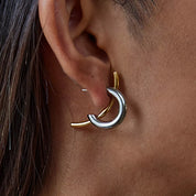 Silver onesize Two-Tone Modern C-Hoop Earrings | Earrings Daverri Fashions