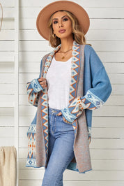 Geometric Open Front Long Sleeve Cardigan | Cardigans Daverri Fashions