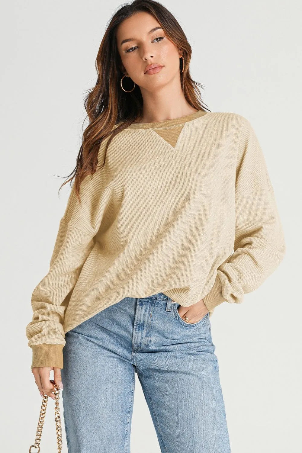 Waffle-Knit Long Sleeve Sweatshirt | Sweatshirts Daverri Fashions