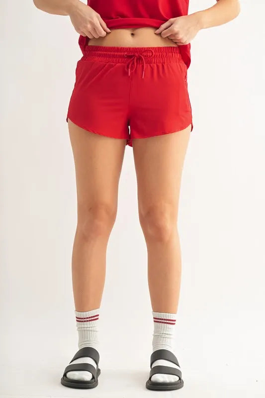MONO B Drawcord Mini Shorts CHERRY