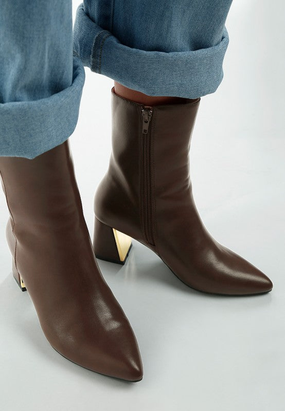 Kaira Metallic Accent Heel High Ankle Boots | Boots Daverri Fashions