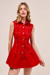 RED SO ME Button Down Sleeveless Collared Game Day Mini Dress | Mini Dresses Daverri Fashions