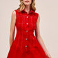 SO ME Button Down Sleeveless Collared Game Day Mini Dress - DAVERRI FASHIONS