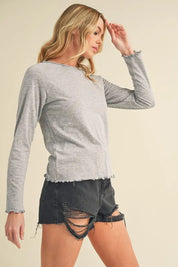 Aemi + Co Lettuce Hemline Round Neck Raglan Sleeve T-Shirt | Daverri Fashions