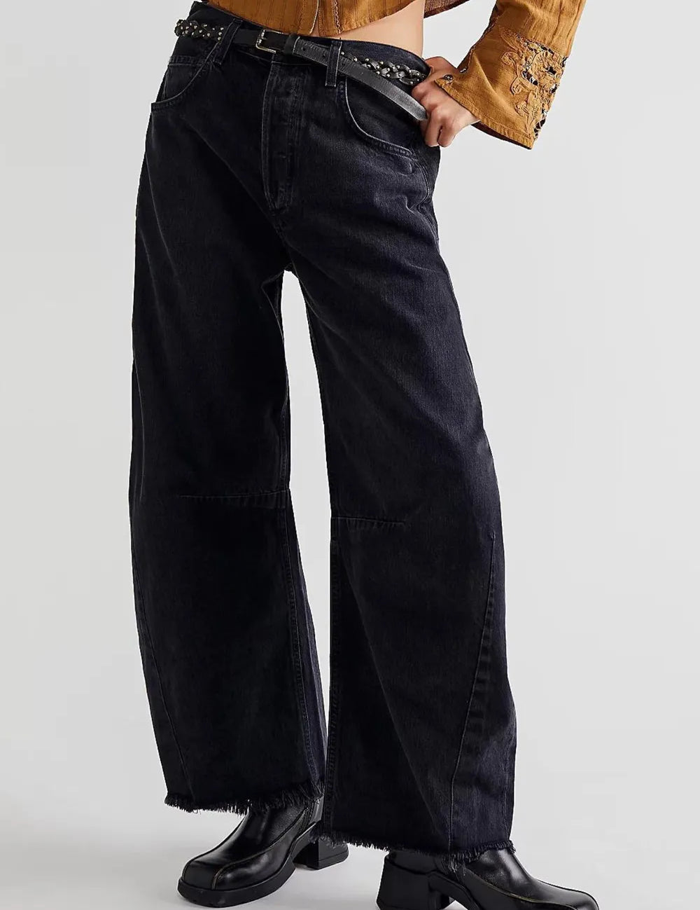 Raw Hem Wide Leg Jeans with Pockets | Jeans Daverri Fashions