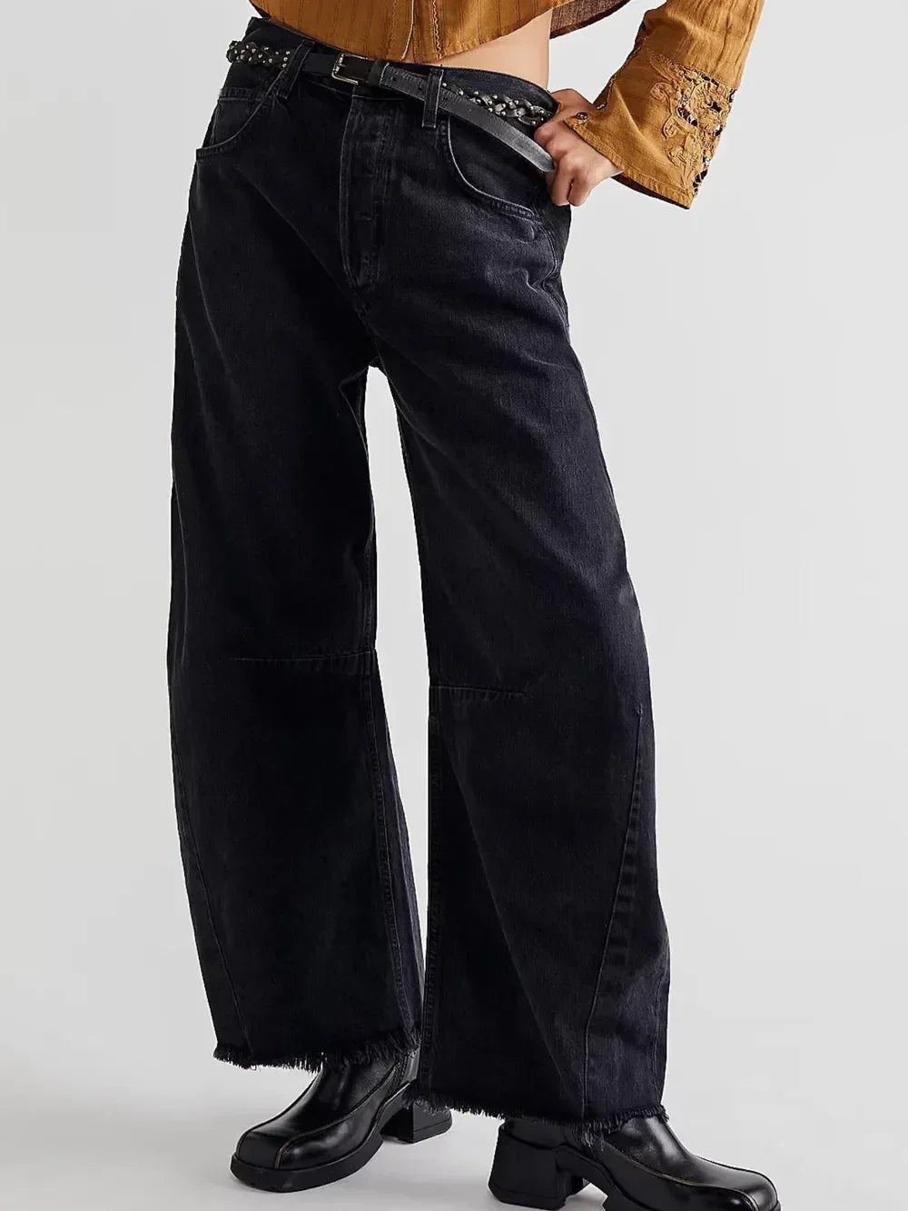 Raw Hem Wide Leg Jeans with Pockets - DAVERRI FASHIONS