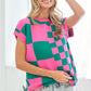 Checkered Drop Shoulder Knit Top Tops