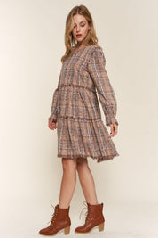 And The Why Full Size Washed Frayed Tiered Plaid Dress | Daverri Fashions