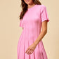 SO ME wide rib short sleeve pink knit mini dress with flared skirt
