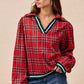 BiBi Christmas Plaid Collared Top with Ruffled Detail - DAVERRI FASHIONS