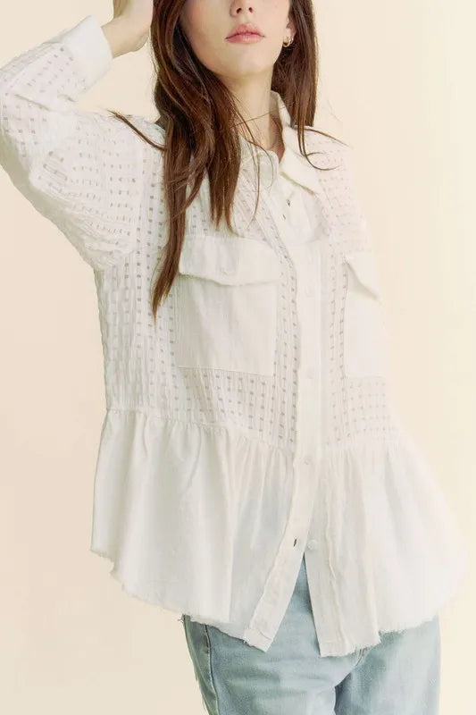 Davi & Dani Garment Washed Jacquard Button Front Shirt | Shirts Daverri Fashions