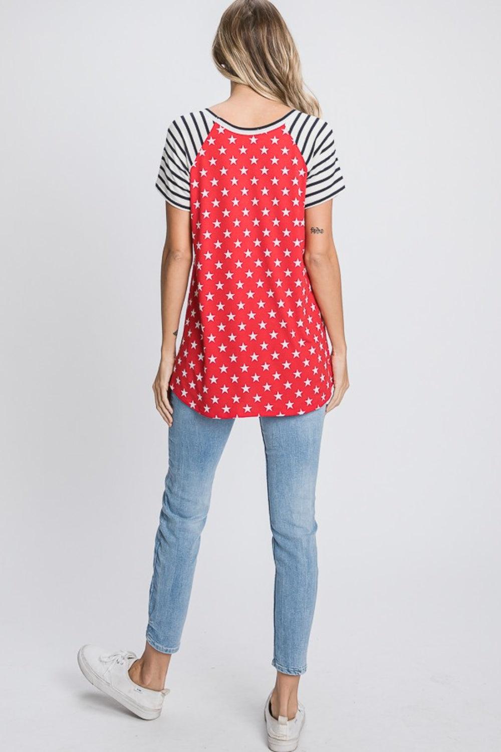 Heimish Full Size Star & Striped Round Neck Short Sleeve T-Shirt Plus Size T-Shirts