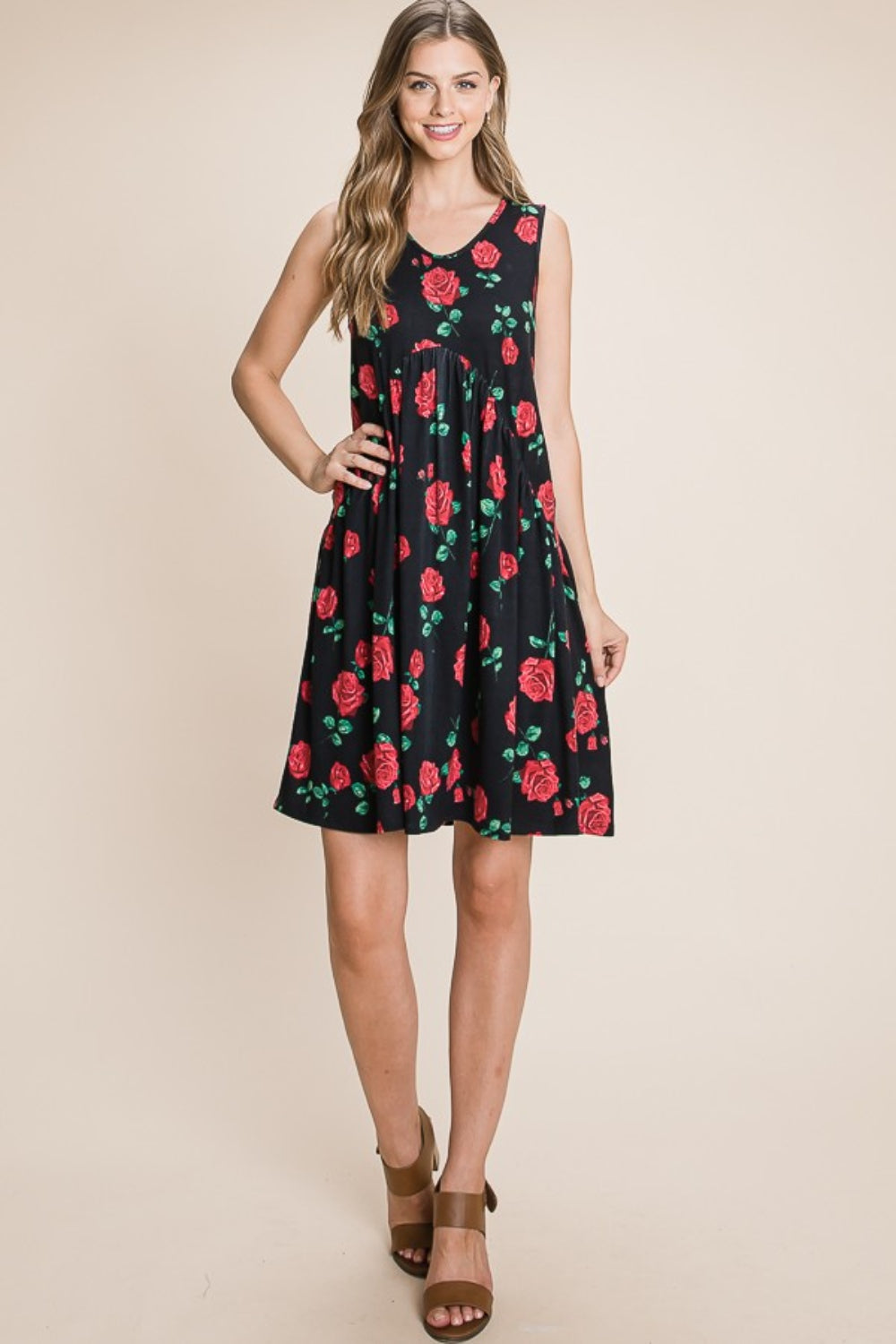 BOMBOM Floral Ruched Tank Dress | Daverri Fashions