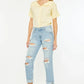 Kancan Mid Rise Distressed Boyfriend Jeans - DAVERRI FASHIONS