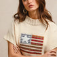 BiBi American Flag Patchwork Drop Shoulder Sweater - DAVERRI FASHIONS