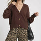 Umgee Button-Front V-Neck Knit Cardigan Brown - DAVERRI FASHIONS