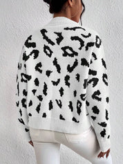 Leopard print mock neck sweater in soft knit with black spots