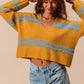 SO ME Fuzzy Hairy Stripe Deep U Neck Swetaer - DAVERRI FASHIONS