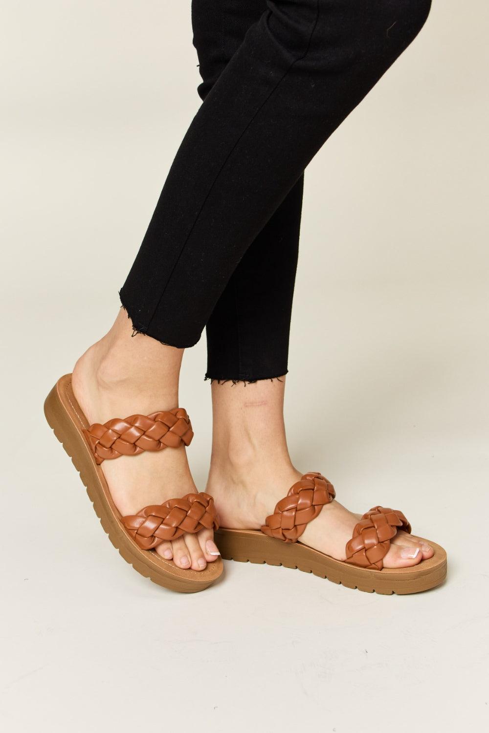 WILD DIVA Woven Dual Band Platform Sandals Whisky Sandals