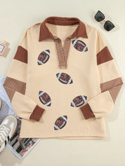 Color Block Striped Patchwork Sequin Rugby Graphic Polo Sweatshirt | Sweatshirts Daverri Fashions
