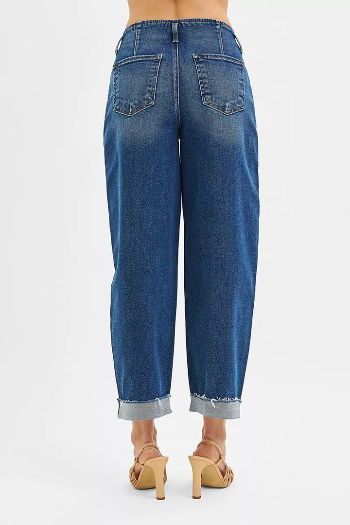 RISEN High Rise Fit Barrel Cuffed Jeans | Daverri Fashions