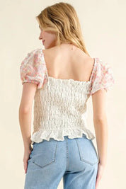 And The Why Embellishment Sleeve Smocked Top | Tops Daverri Fashions