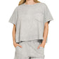 Zenana Halo Snow Washed light grey loungewear set with distressed pocket