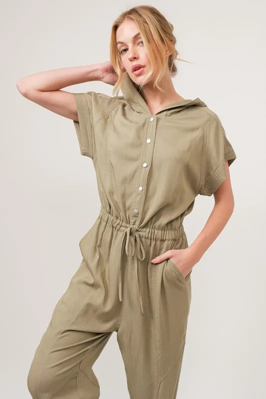 And The Why Washed Short Sleeve Hooded Jumpsuit Jumpsuits