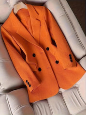 Orange Double-Breasted Textured Blazer | Blazers Daverri Fashions