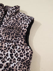 Leopard Quilted Full Zipper Casual Puff Vest | Vest Jackets Daverri Fashions