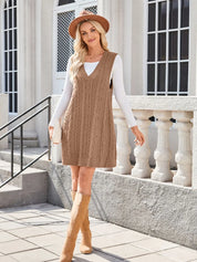 Lovelet Cable Knit V-Neck Mini Sweater Overall Dress | Mini Dresses Daverri Fashions