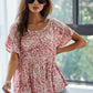 BiBi Leopard Print Gauze Woven Flutter Sleeve Blouse Deep Rose Blouses