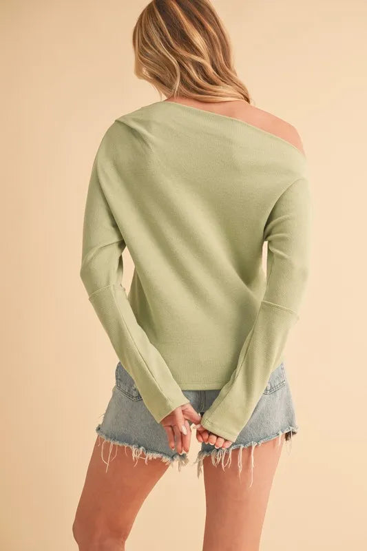 Aemi + Co One Shoulder Long Sleeve Knit Top | Daverri Fashions