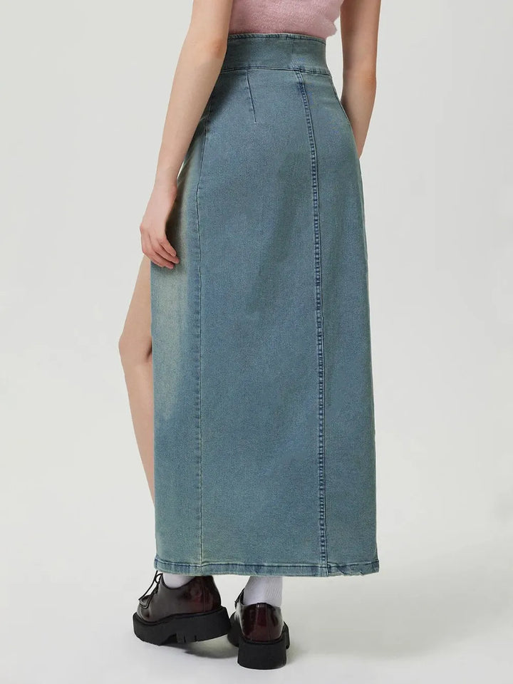 Slit Denim Skirt with Zip | Skirts Daverri Fashions
