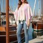 Daverri openwork tassel gradient knit poncho in soft pink and cream