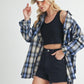 Aemi + Co Washed Plaid Button Up Raglan Sleeve Flannel Shirt