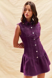 SO ME Button Down Sleeveless Collared Game Day Mini Dress | Mini Dresses Daverri Fashions