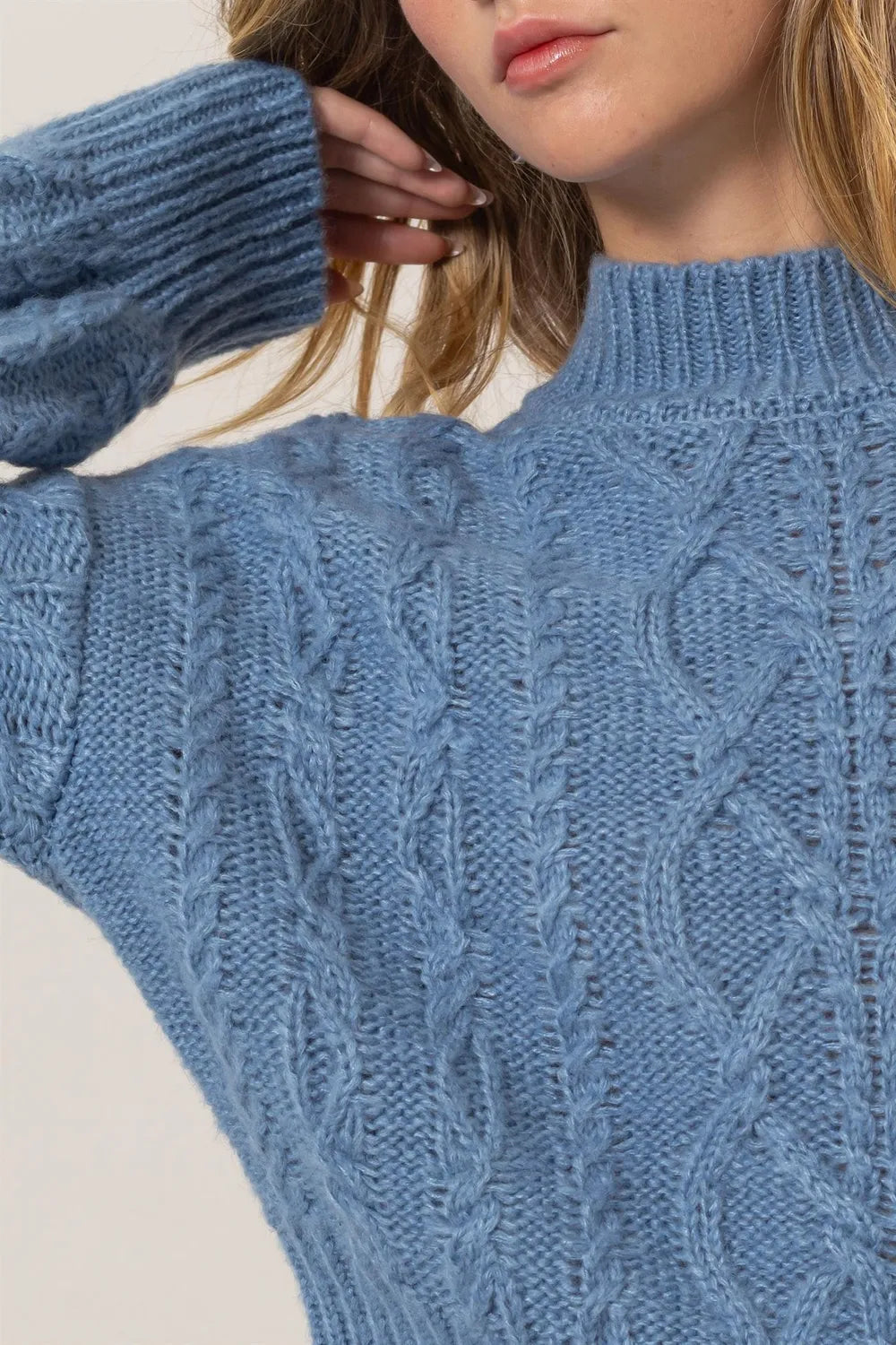 HYFVE Cable-Knit Mock Neck Dropped Shoulder Sweater Sweaters